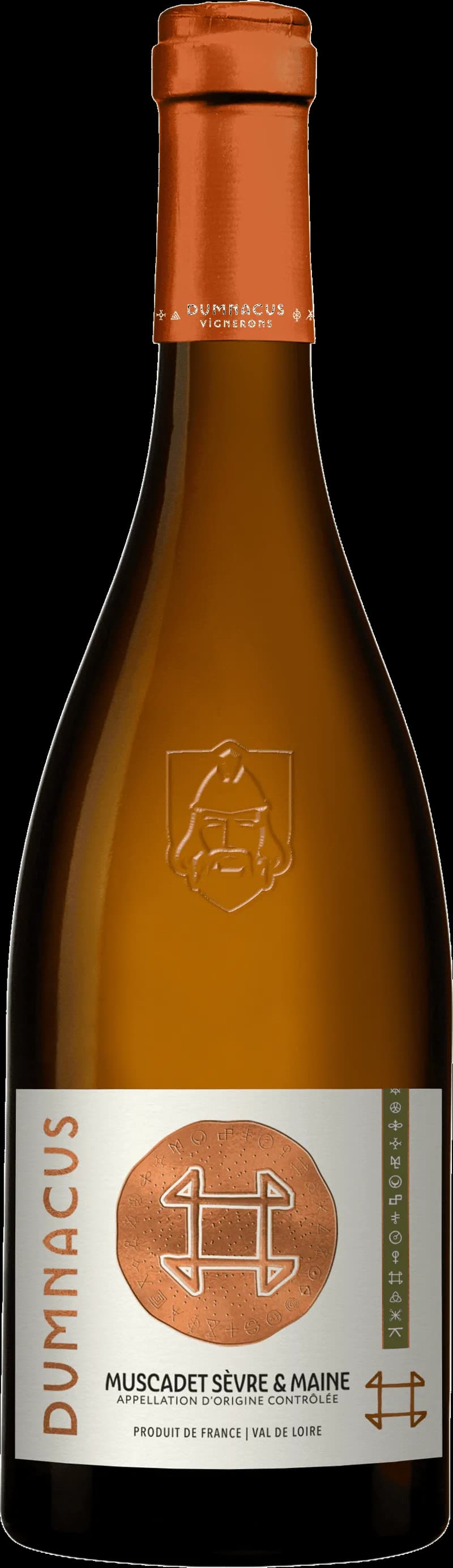 Flaska med vitt vin från Muscadet Sèvre et Maine, fransk appellation.