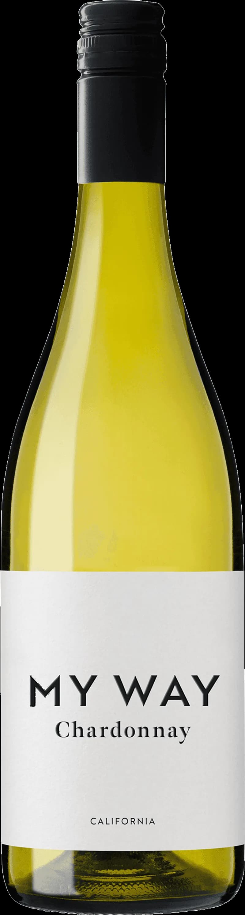 Etikett på My Way vitt vin mot ljus bakgrund