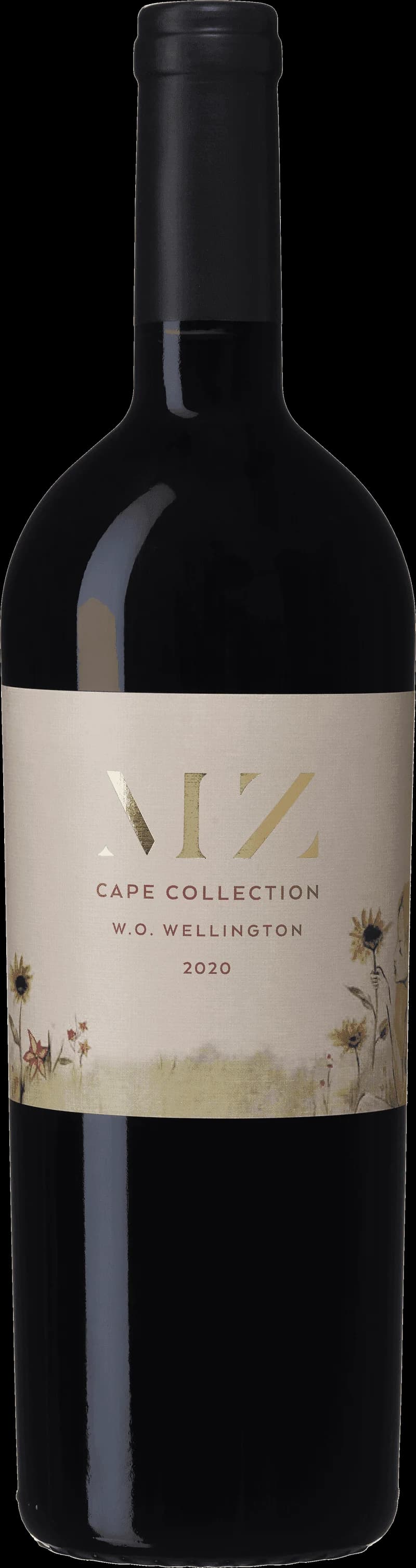 Flaska av MZ Cape Collection rött vin mot neutral bakgrund.