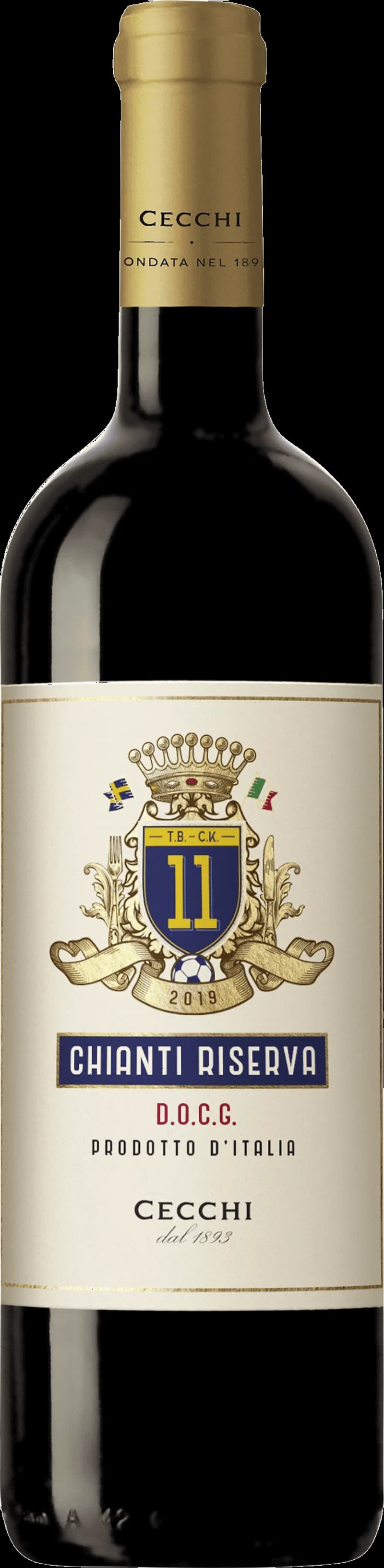 Flaska Chianti Riserva rött vin på bordet.