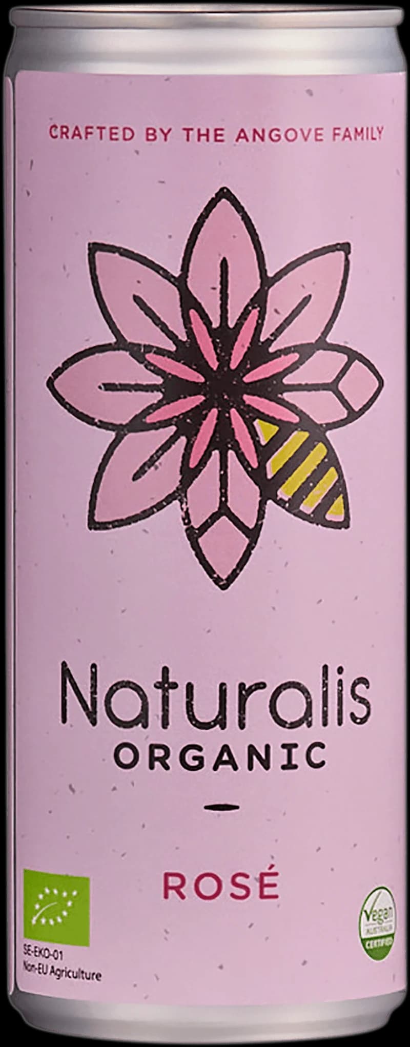 Flaska av Naturalis rosévin mot en ljus bakgrund.