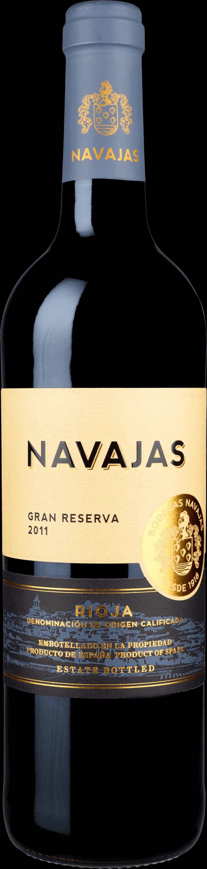 Flaska av Navajas rött vin mot en neutral bakgrund.