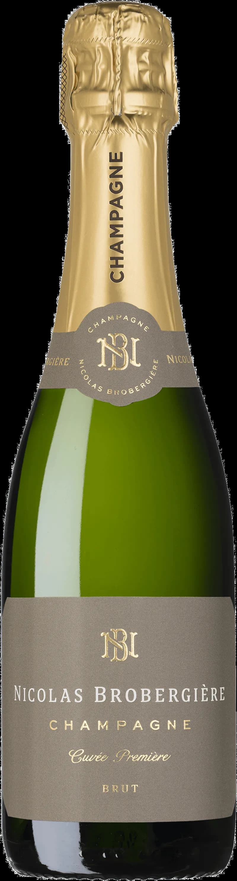 Nicolas Brobergi re mousserande vin presenterat på en elegant bakgrund.