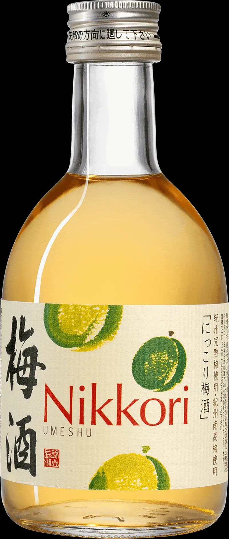 Flaska Nikkori Umeshu smaksatt vin och fruktvin på vit bakgrund.