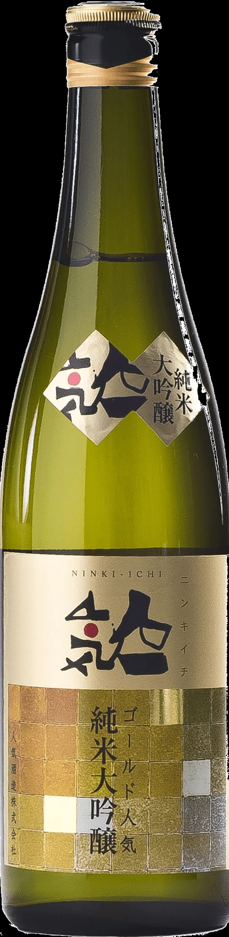 Flaska Ninki Ichi sake mot neutral bakgrund