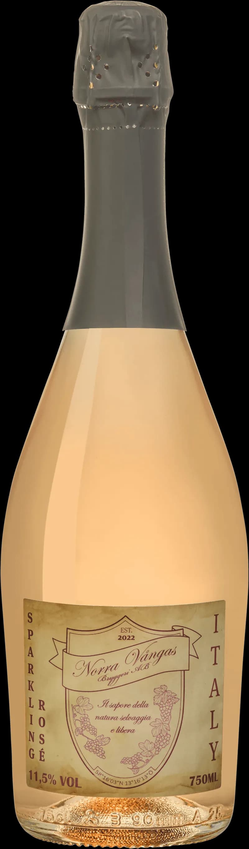 Flaska med mousserande vin från Norra Vångas Bryggeri