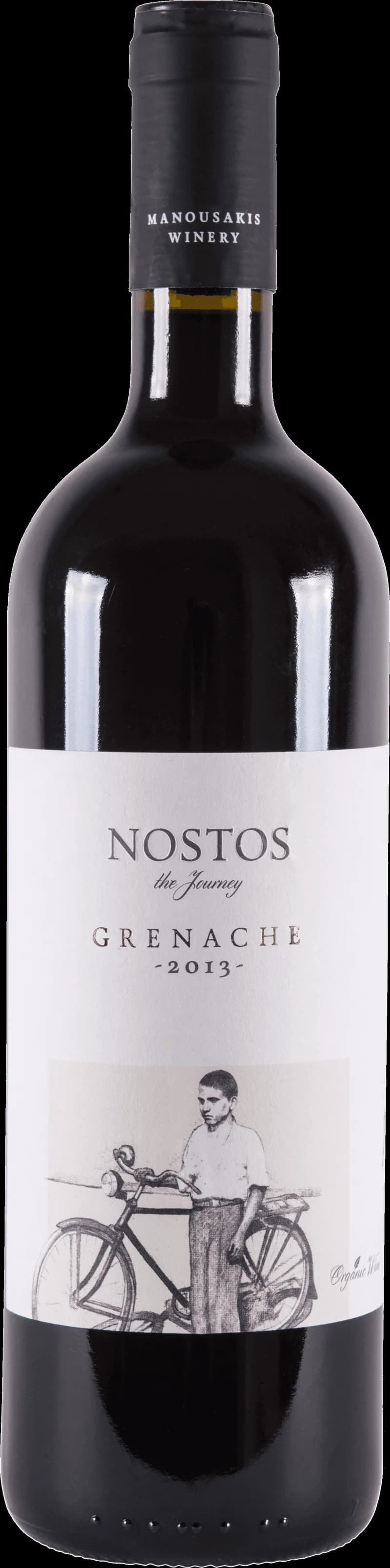 Flaska av rött vin från Nostos