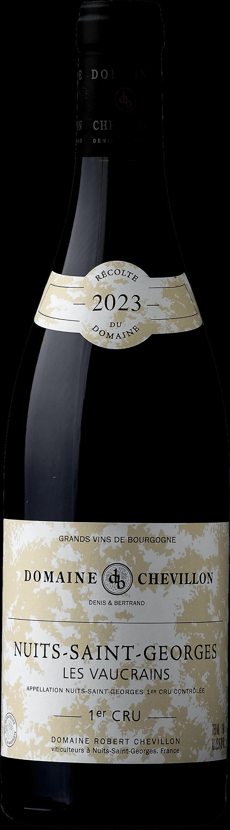 Flaska av rött vin från Nuits-Saint-Georges Premier Cru Les Vaucrains