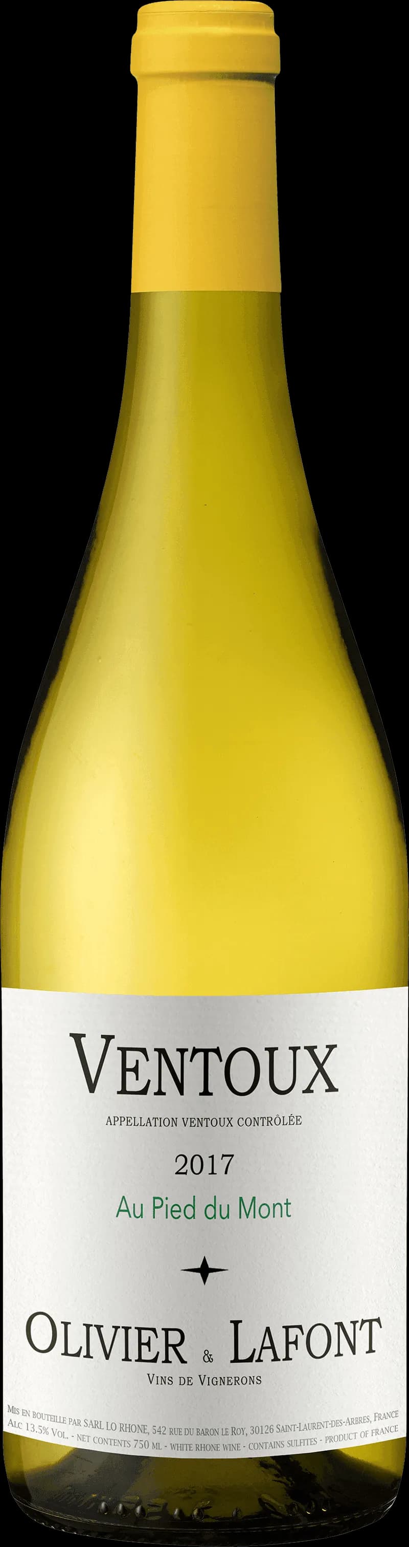 Flaska av Olivier Lafont vitt vin på vit bakgrund