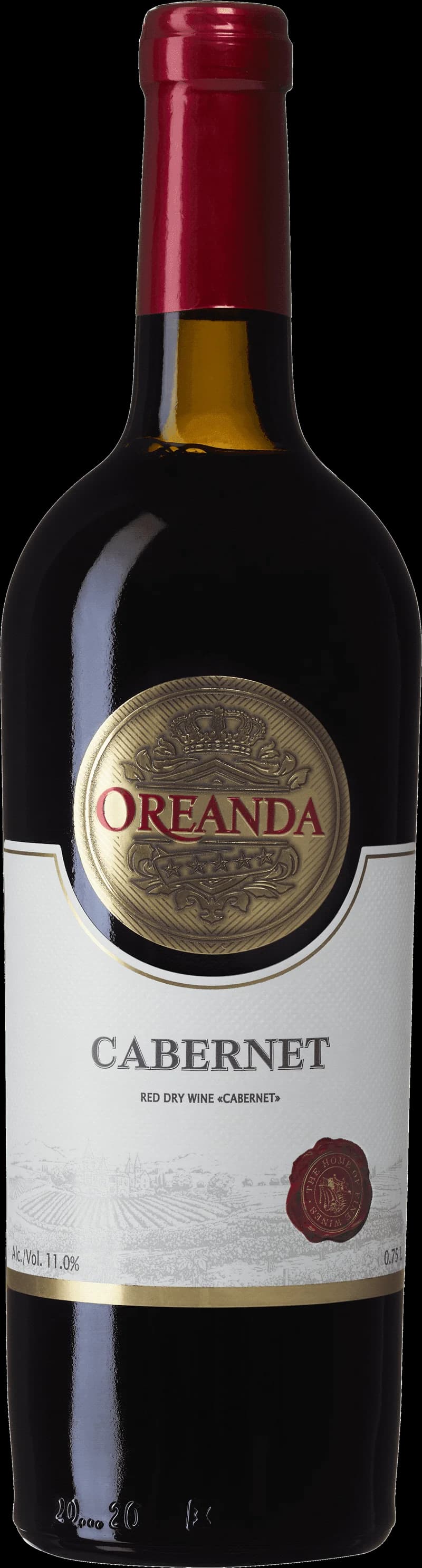 Flaska med Öreanda rött vin mot neutral bakgrund