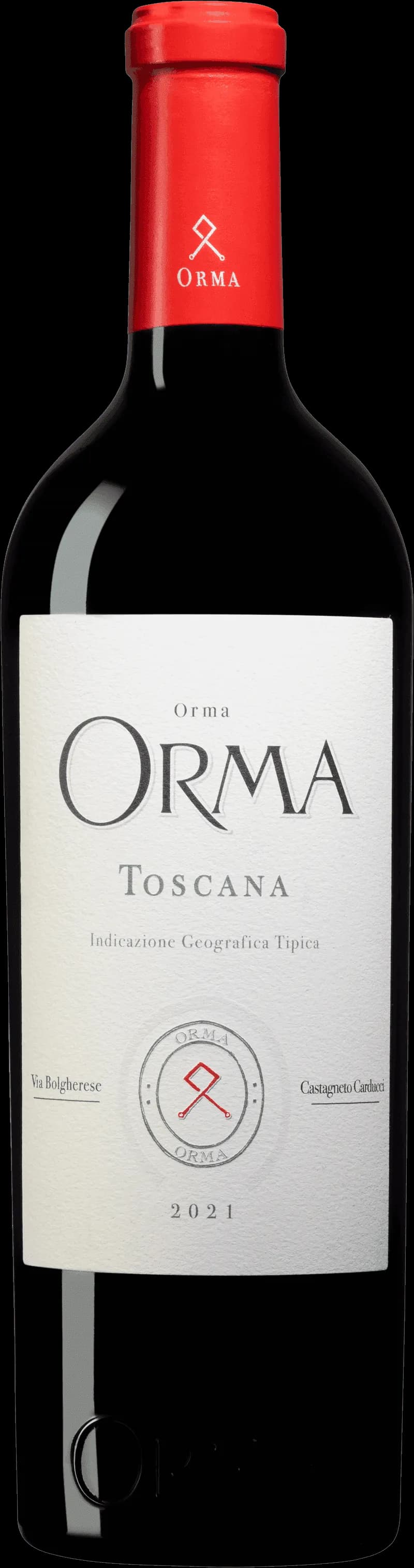 Flaska av Orma rött vin mot mörk bakgrund