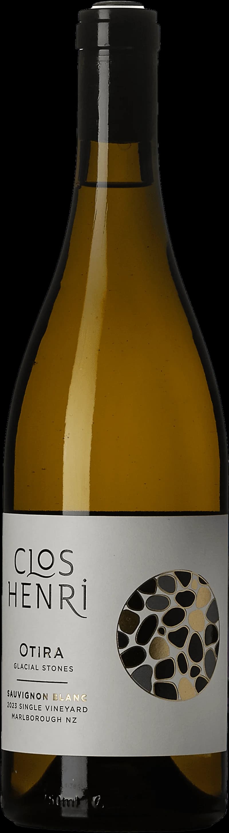 Flaska av Otira vitt vin mot en neutral bakgrund.