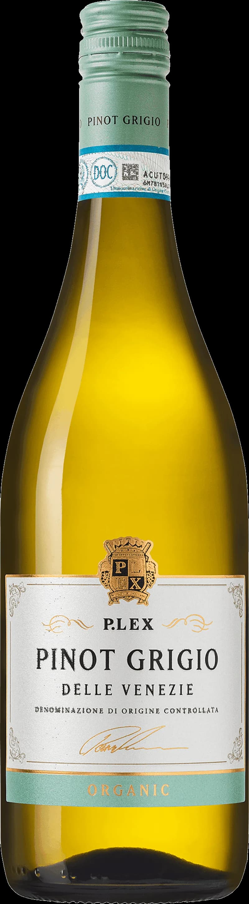 Flaska av P Lex vitt vin på ljus bakgrund