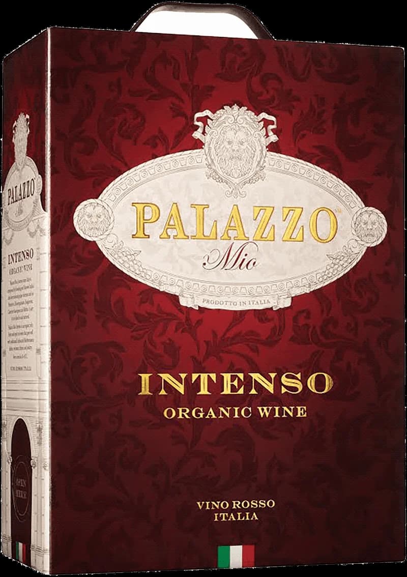 Flaska med Palazzo Rott vin på en bordsservering.