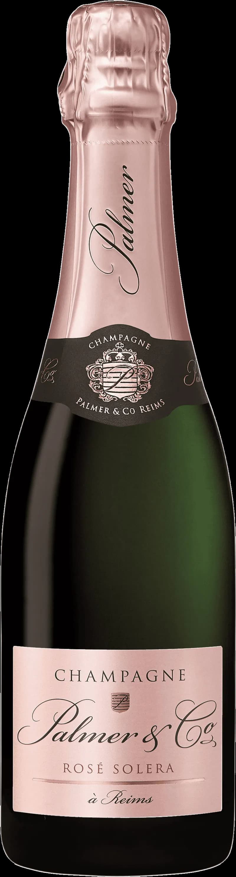 Flaska med Palmer & Co mousserande vin mot en neutral bakgrund.