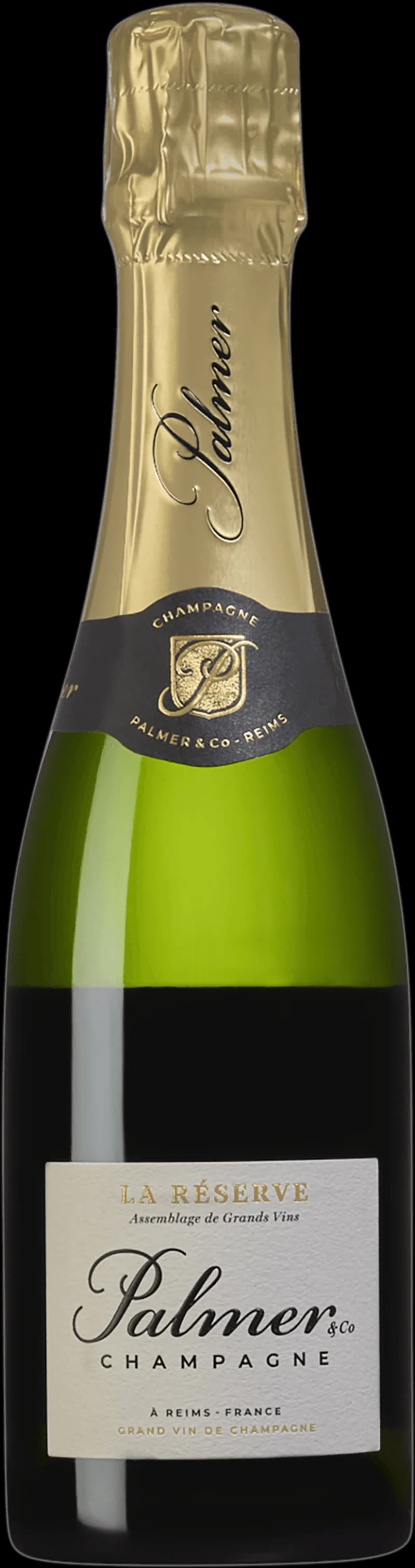 Flaska Palmer & Co mousserande vin mot en mörk bakgrund.