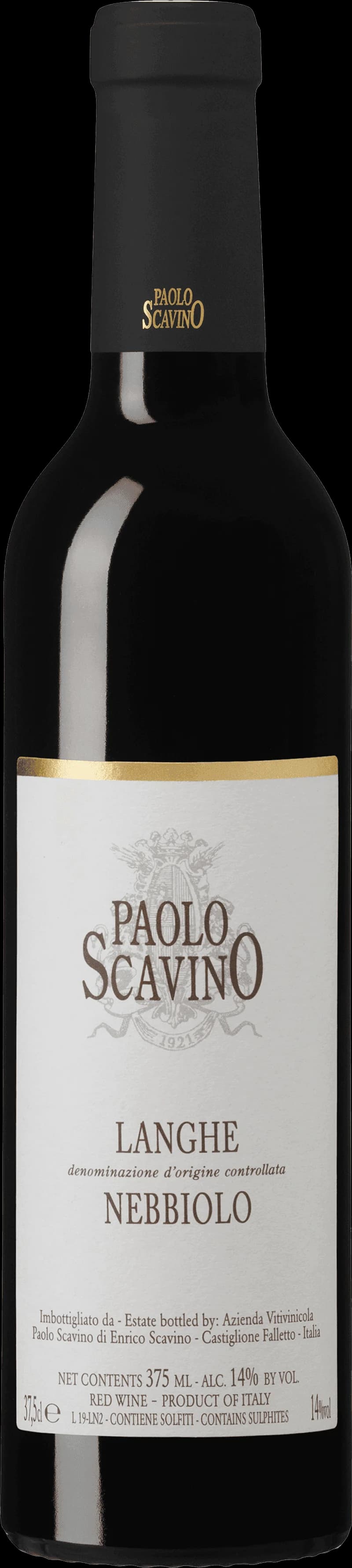 Flaska av Paolo Scavino rött vin på en mörk bakgrund.