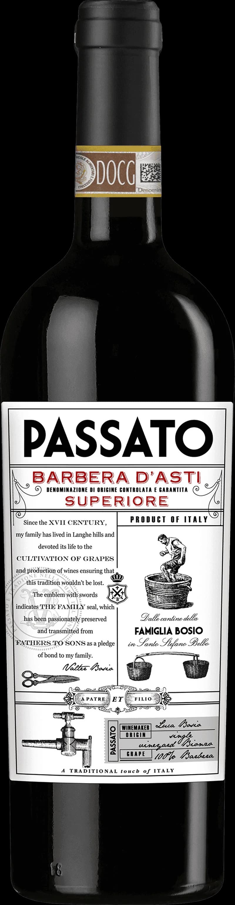 Flaska med passato rött vin på ett bord