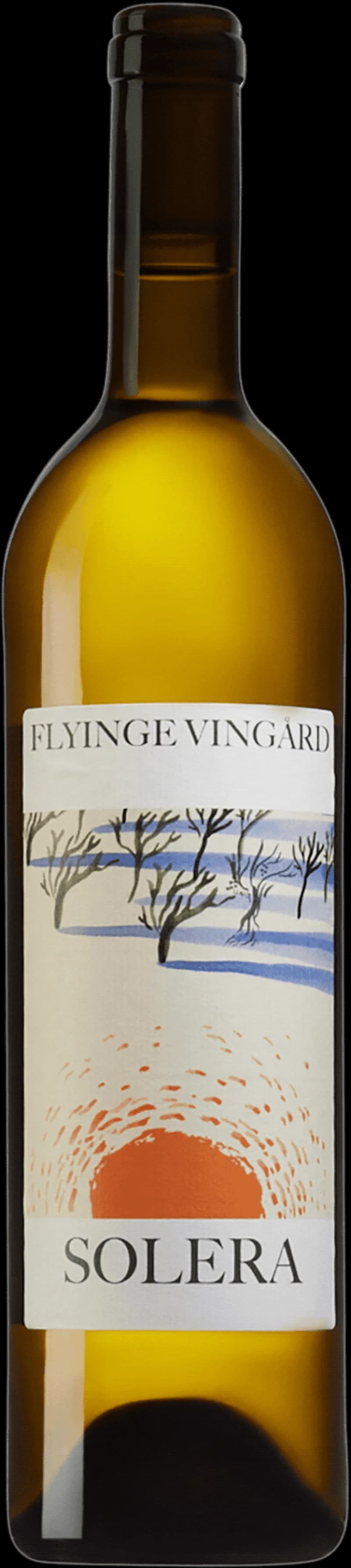 Flaska Pegasus Solera vitt vin mot ljus bakgrund