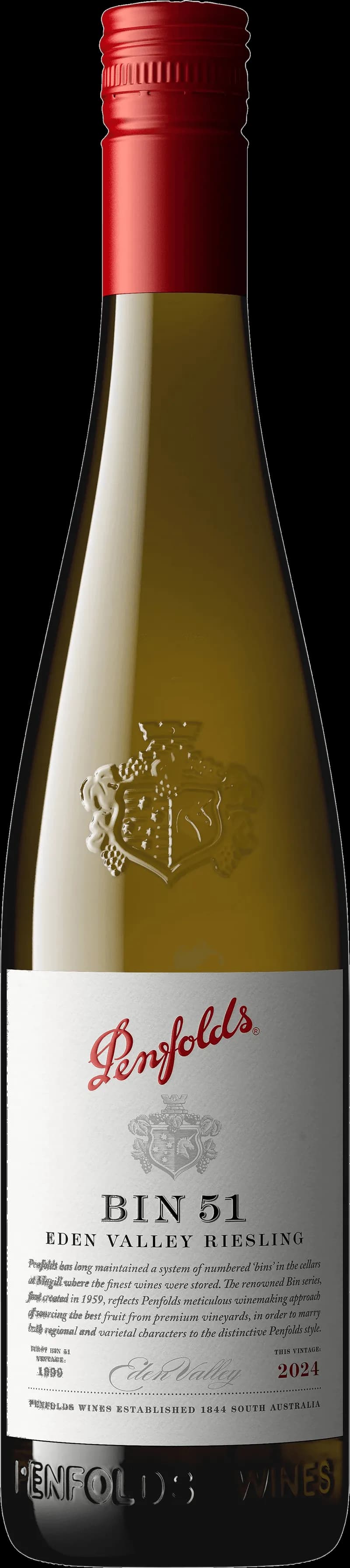 Flaska Penfolds Bin 51 vitt vin mot ljus bakgrund