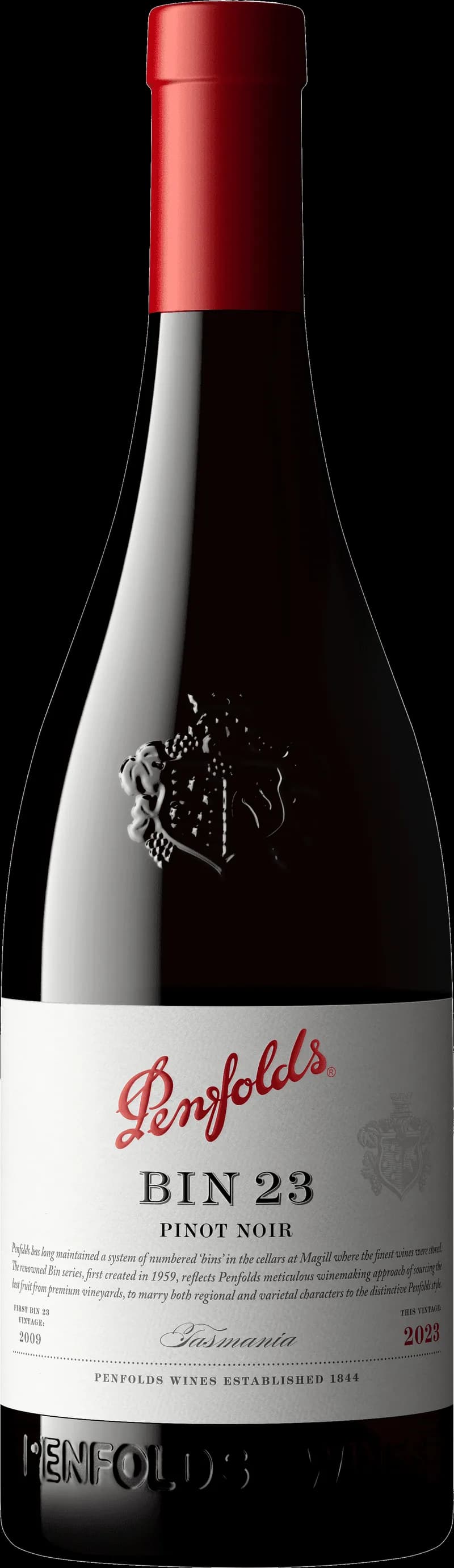 Flaska Penfolds rött vin på bordet