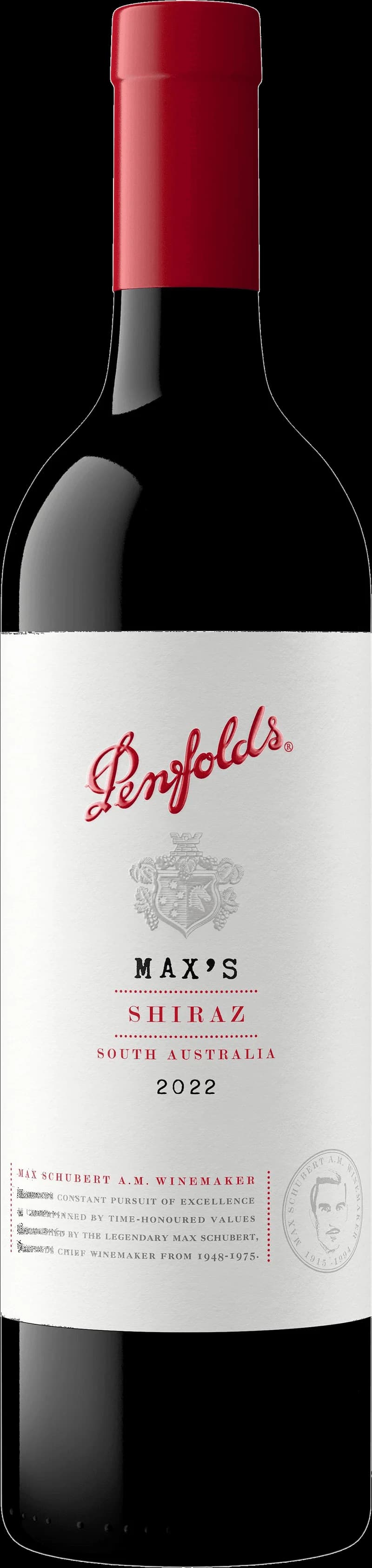 Flaska med Penfolds rött vin mot neutral bakgrund