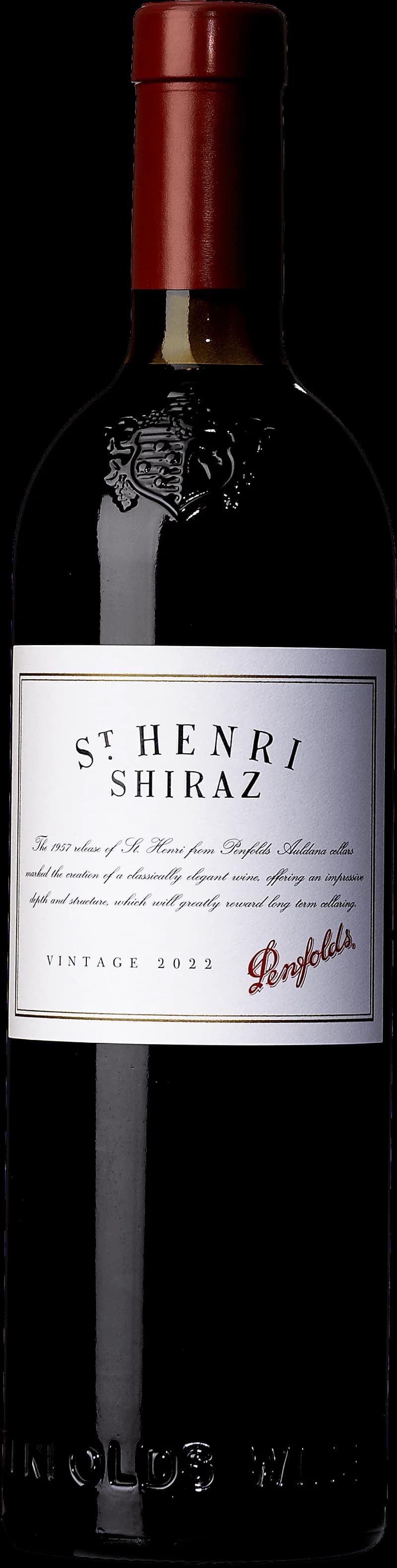 Penfolds rött vin i ett vinglas mot en mörk bakgrund