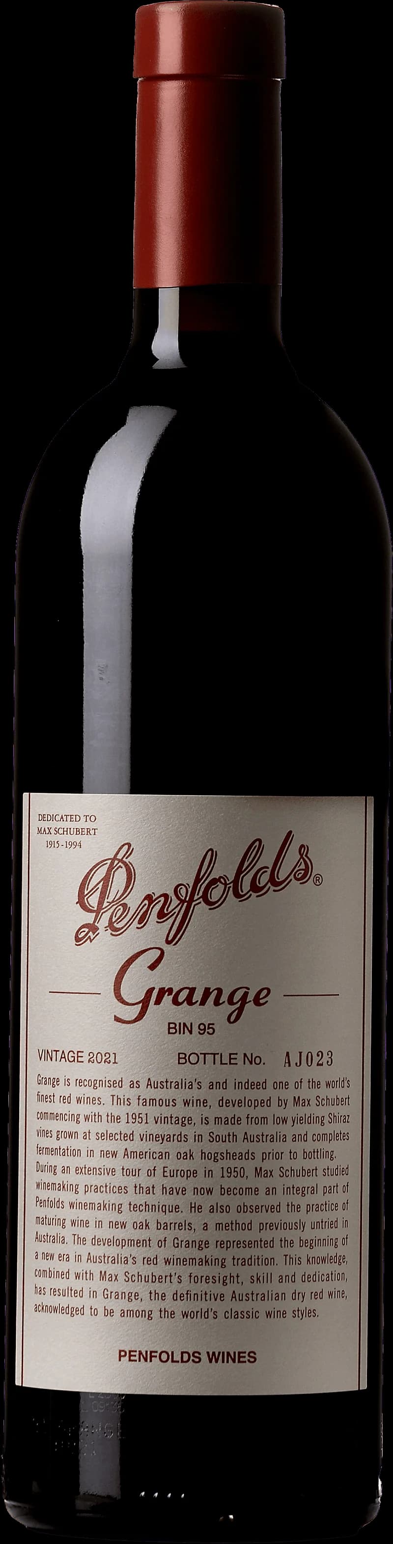 Flaska med Penfolds rött vin mot neutral bakgrund
