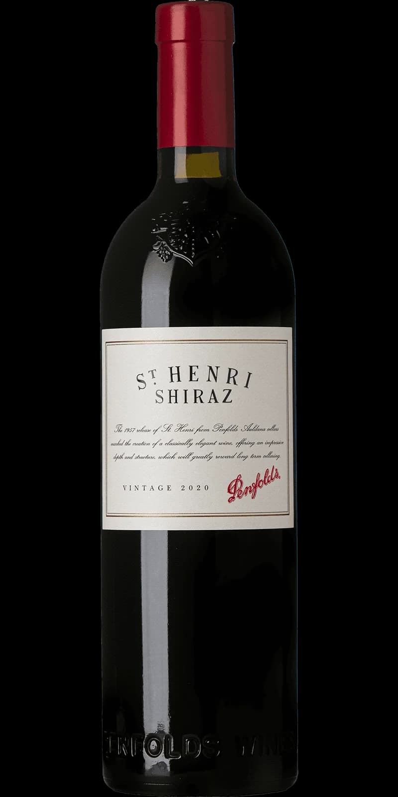 Flaska av Penfolds rött vin mot mörk bakgrund