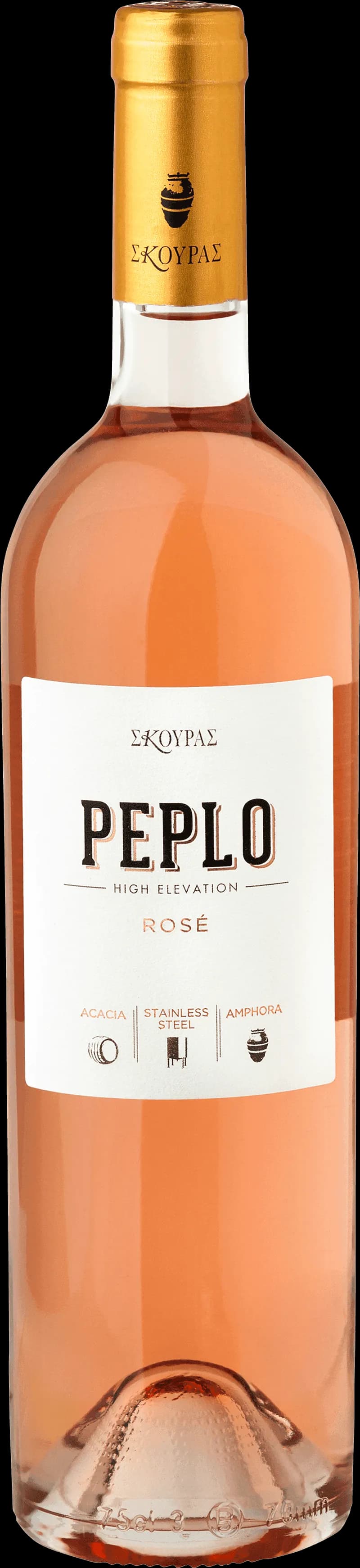 Flaska och glas med Peplo rosévin mot ljus bakgrund