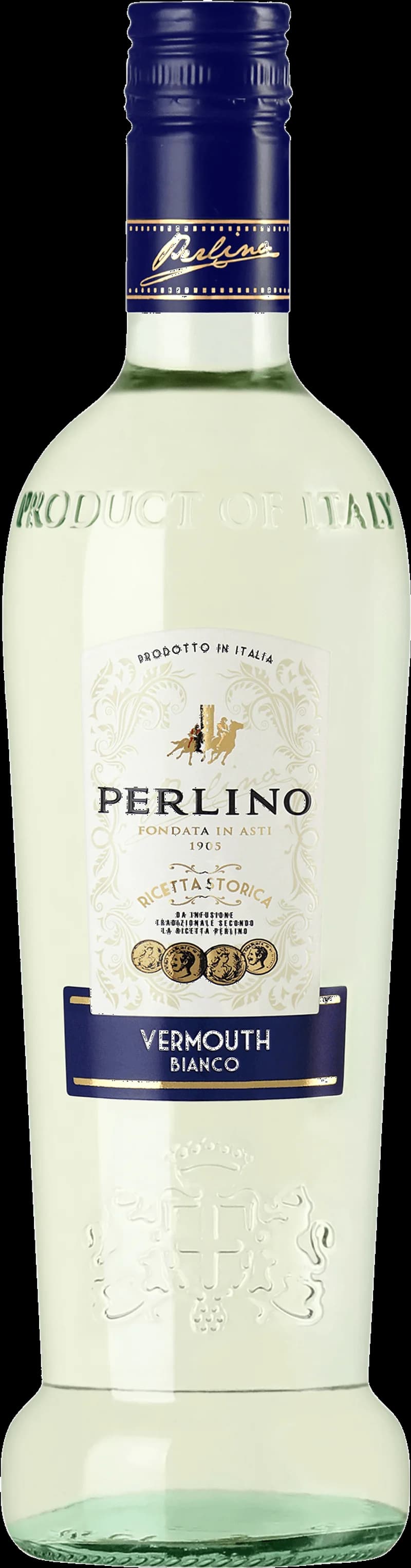 Flaska med Perlino Vermouth på en bardisk.