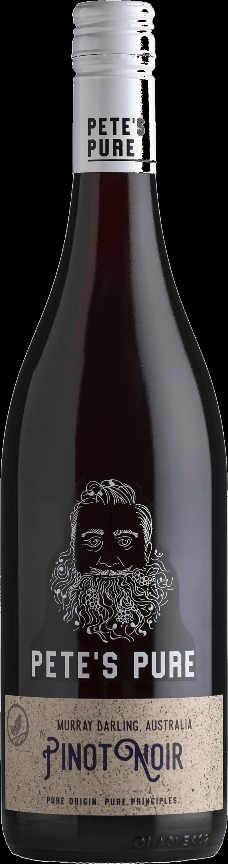 Pete's Pure rött vin i en flaska med etikett.