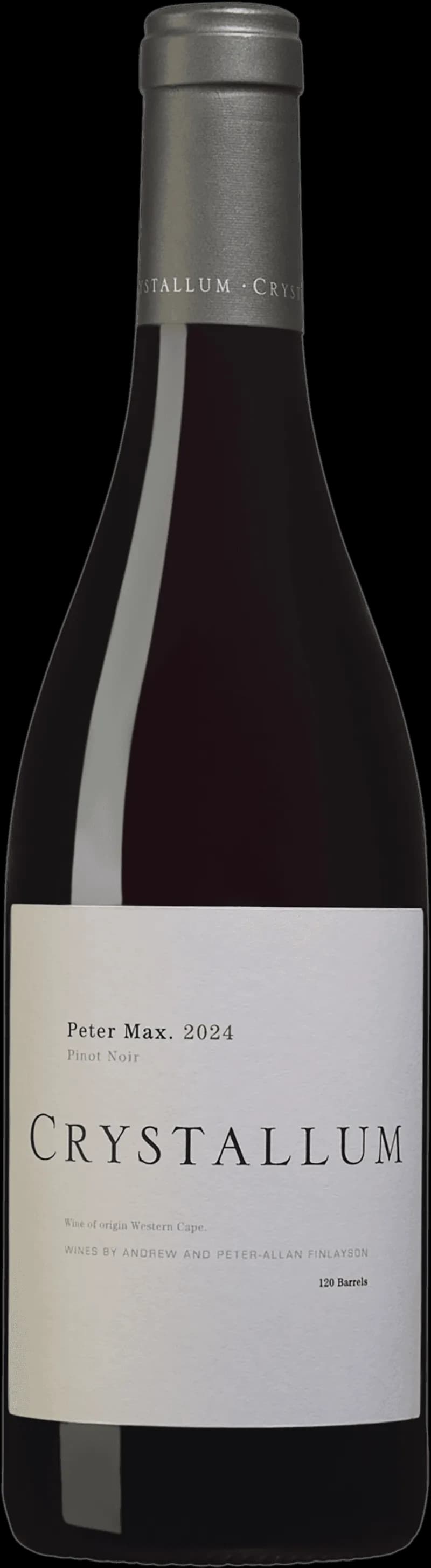 Flaska av Peter Max Pinot Noir rött vin mot neutral bakgrund