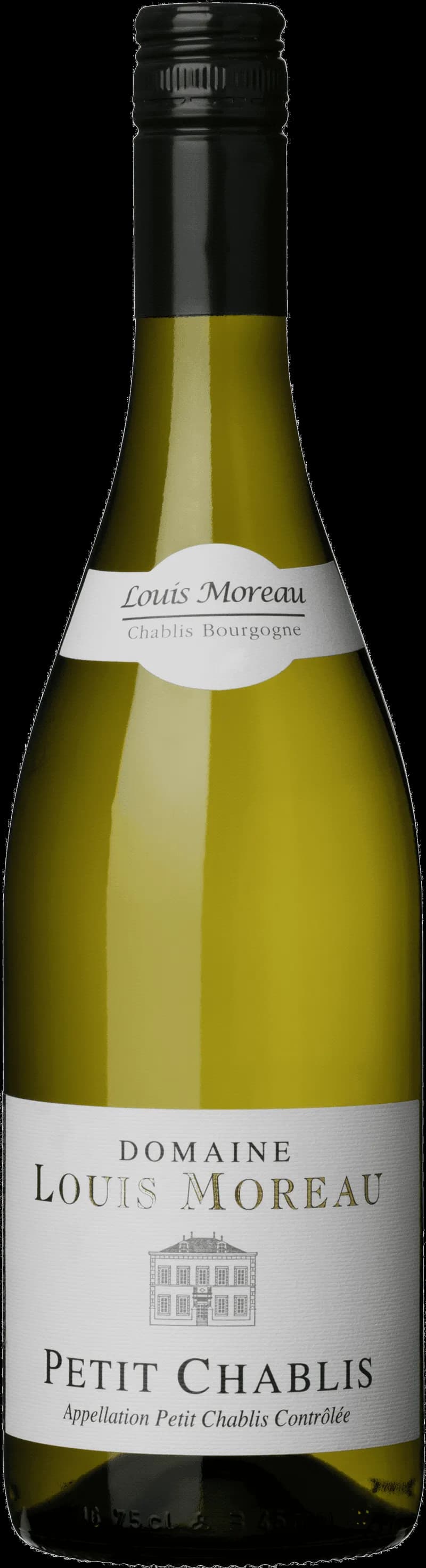 Petit Chablis vitt vin i ett glas mot ljus bakgrund