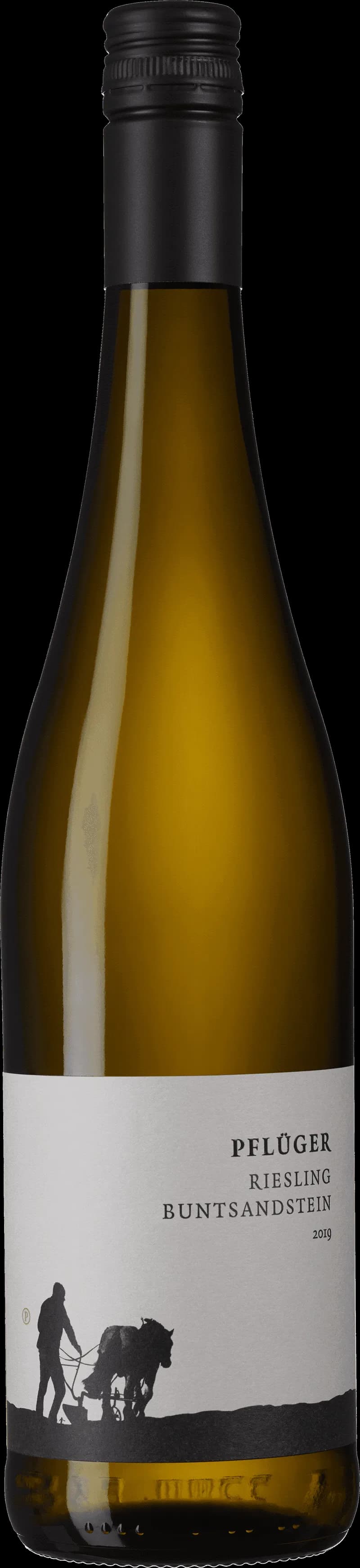 Flaska och glas med Pfluger vitt vin på ett bord