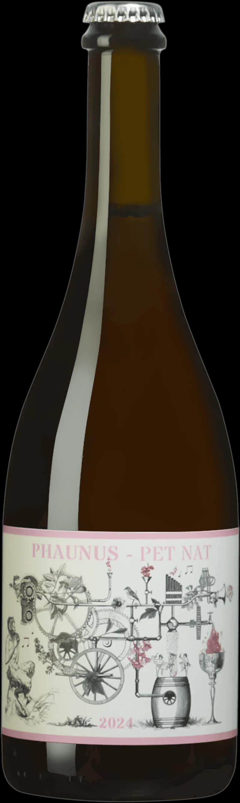 Flaska med Phaunus mousserande vin mot ljus bakgrund.