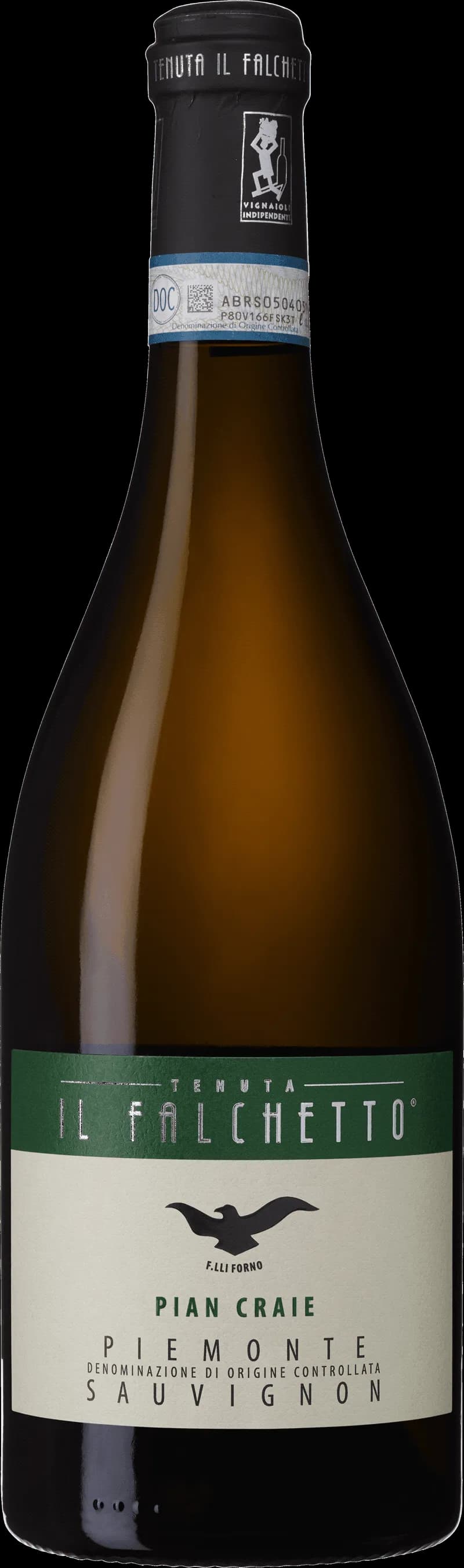 Flaska Pian Craie vitt vin mot en neutral bakgrund.