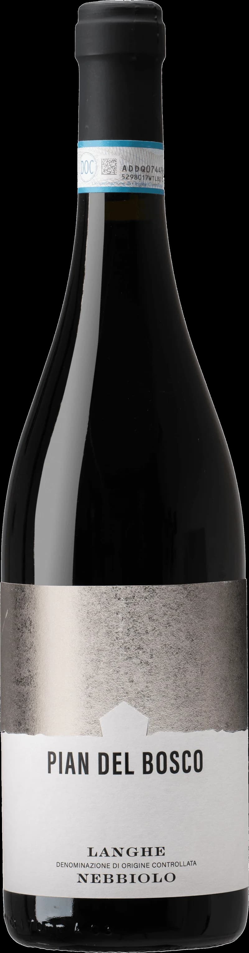 Flaska av rött vin från Pian del Bosco