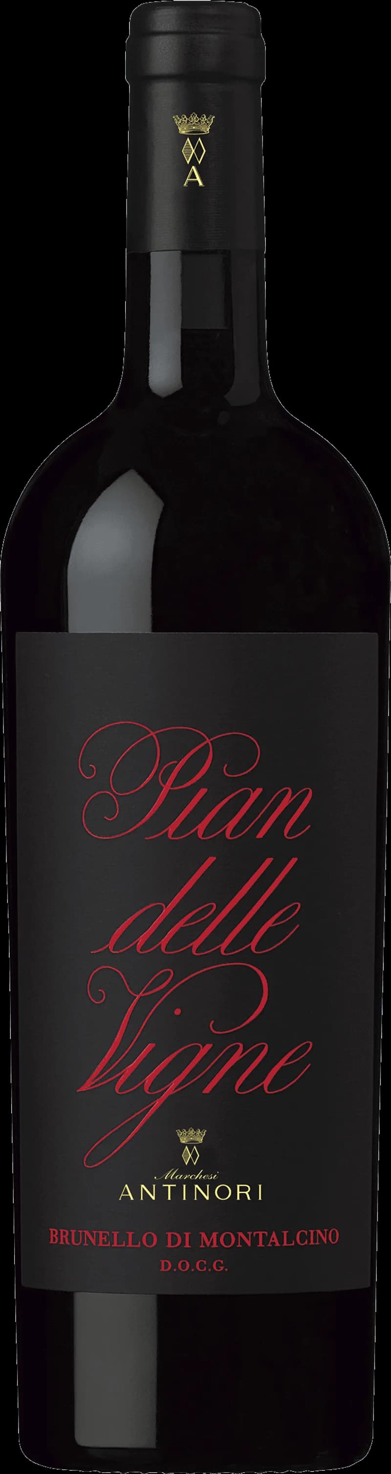 Flaska med Pian delle Vigne rött vin från Italien