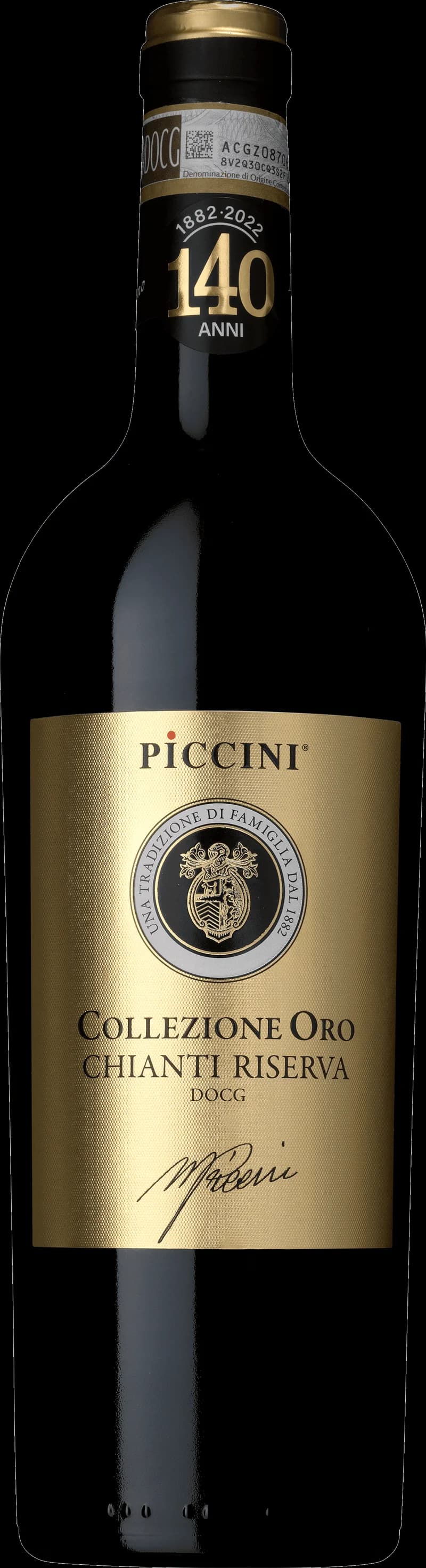 Flaska av Piccini rött vin på en bordsservering.