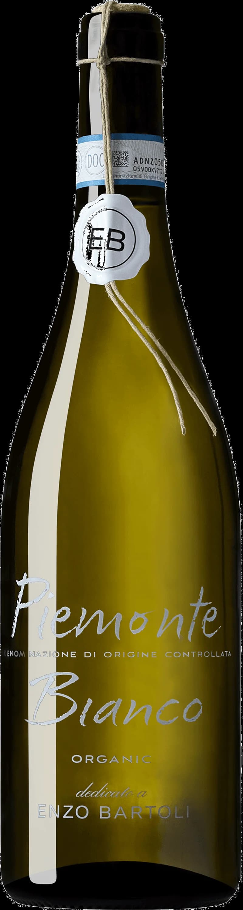 Flaska och glas med vitt vin från Piemonte, Italien.