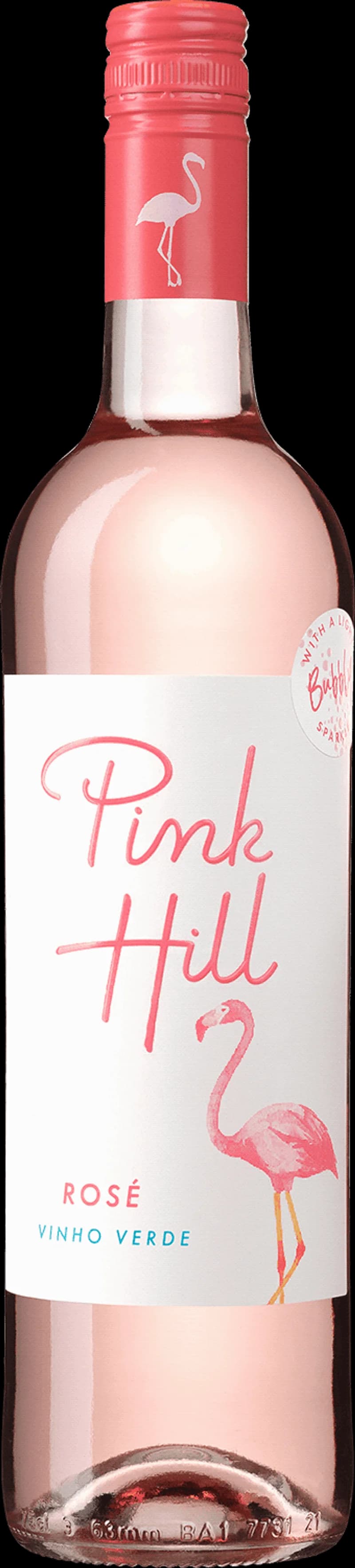 Flaska av Pink Hill rosévin mot en rosa bakgrund.