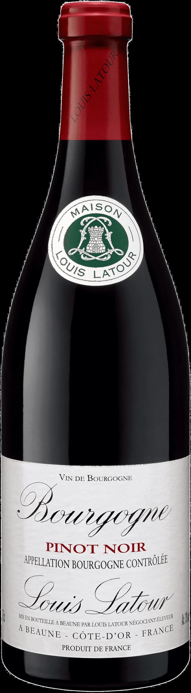 Närbild av ett glas rött Pinot Noir-vin mot en mörk bakgrund.