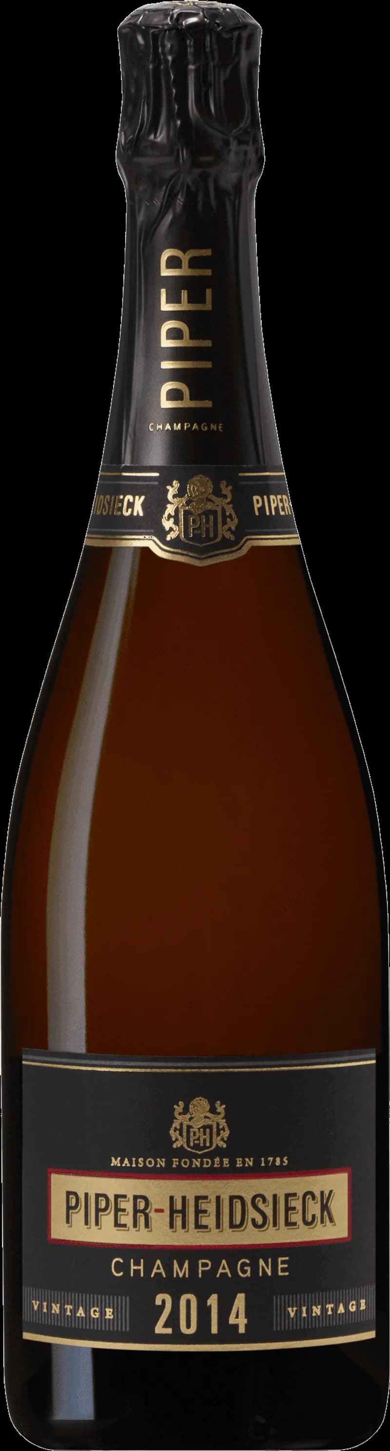 Flaska Piper-Heidsieck mousserande vin mot mörk bakgrund