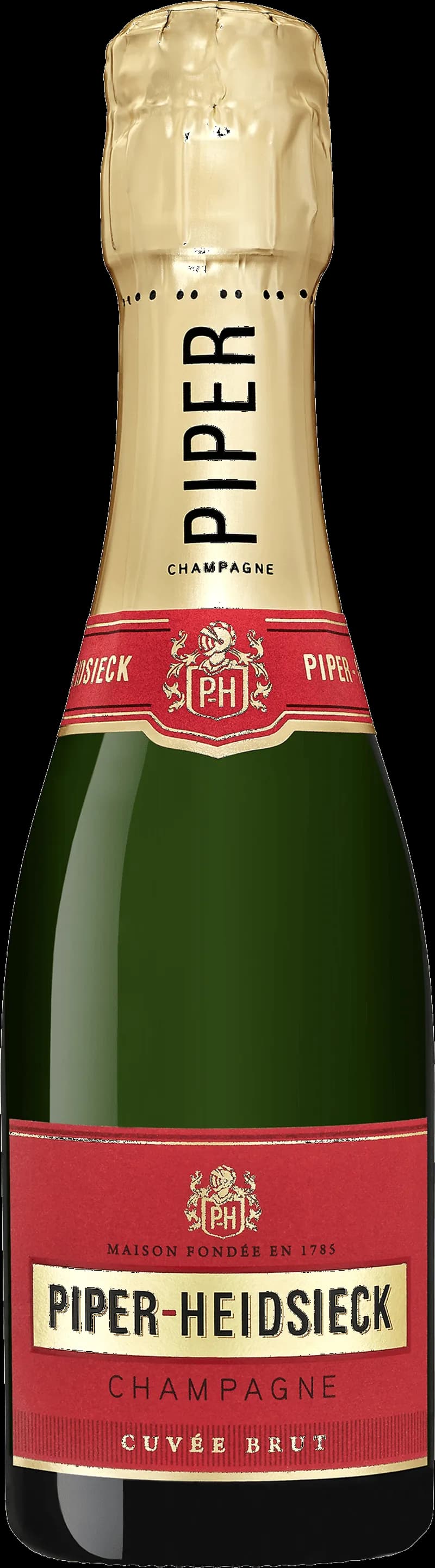 Flaska Piper-Heidsieck champagne med etikett och guldplåt