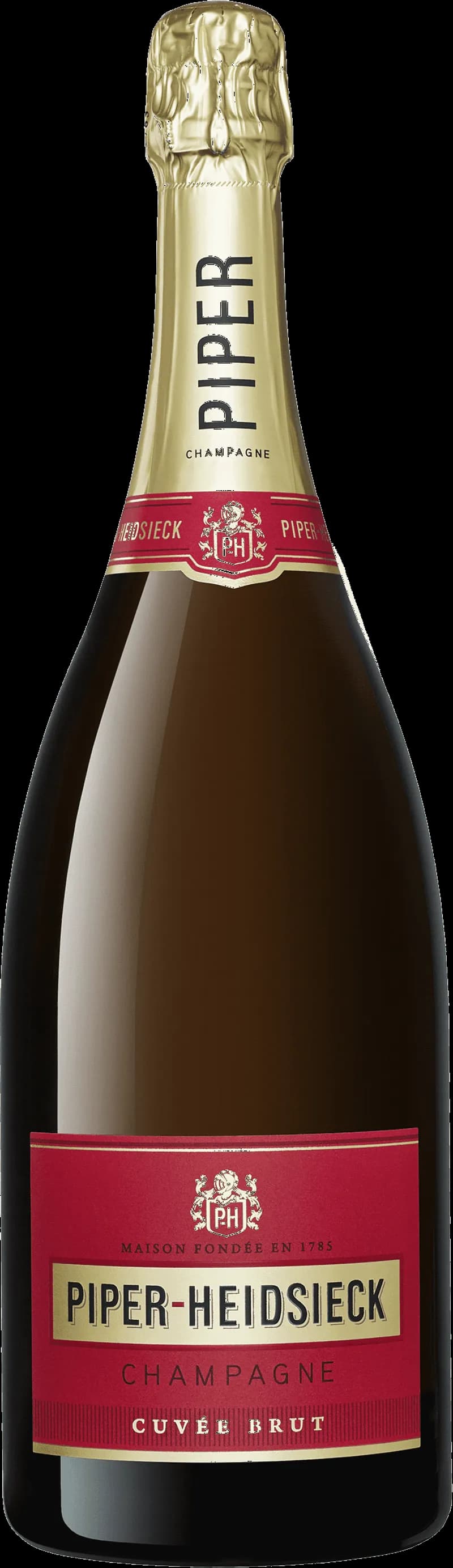 Flaska Piper-Heidsieck champagne mot en mörk bakgrund
