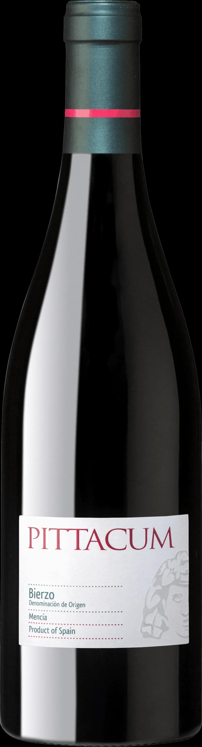 Flaska med Pittacum rött vin mot en mörk bakgrund.