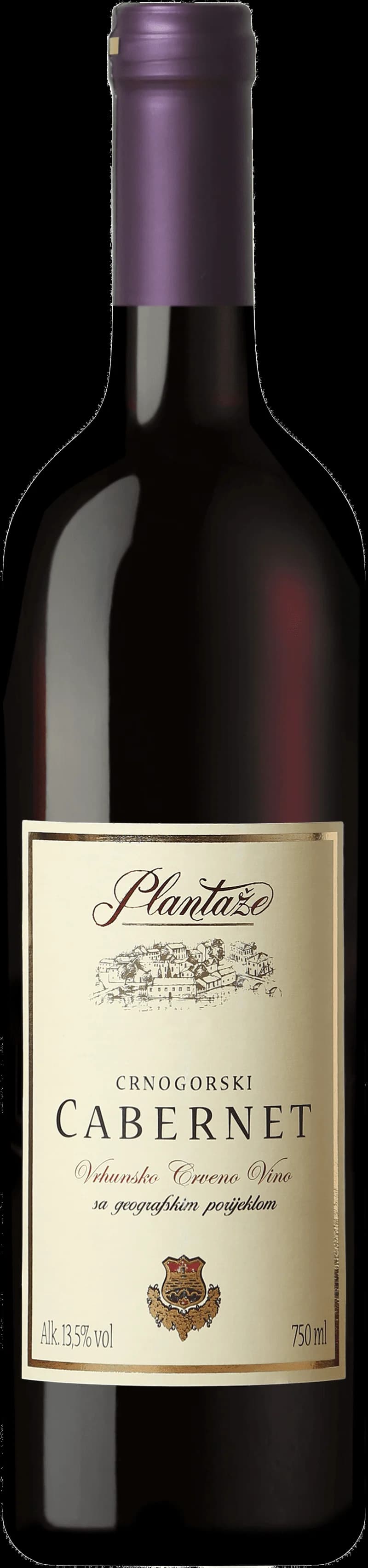 Flaska av Plantaze Cabernet rött vin mot neutral bakgrund.