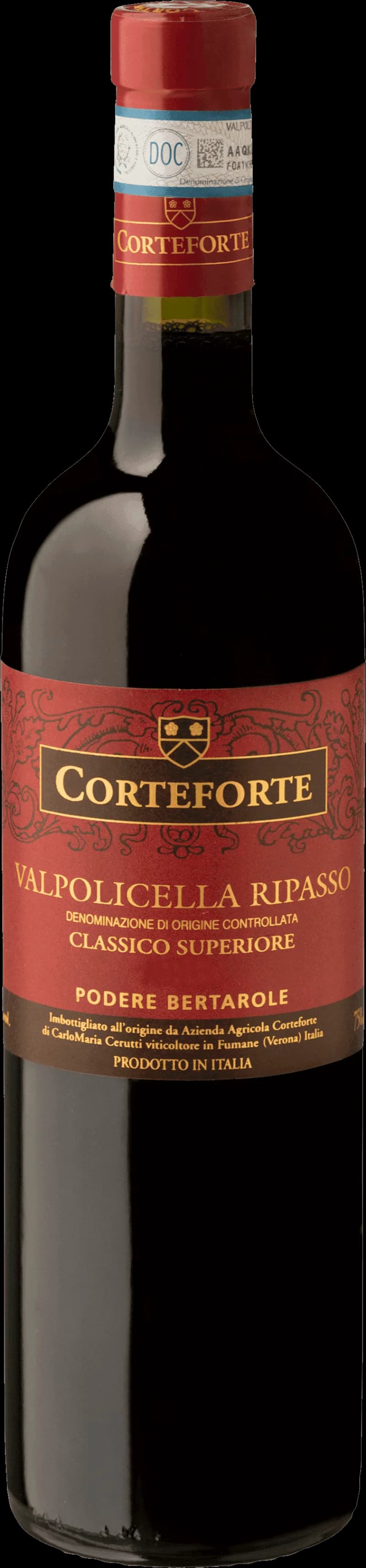 Flaska av rött vin från Podere Bertarole