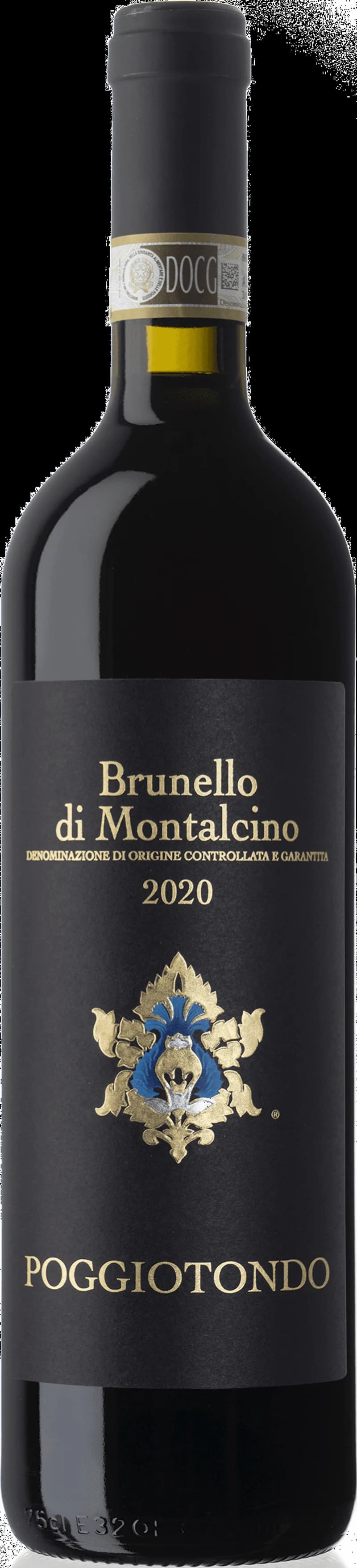 Flaska Poggiotondo Brunello di Montalcino rött vin mot neutral bakgrund